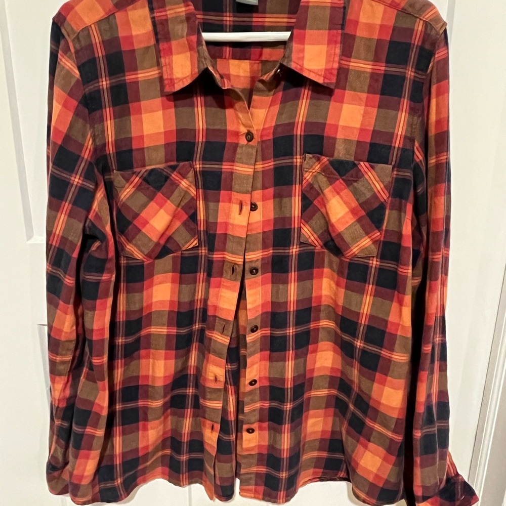 Natural Reflections Orange and Black Plaid Shirt